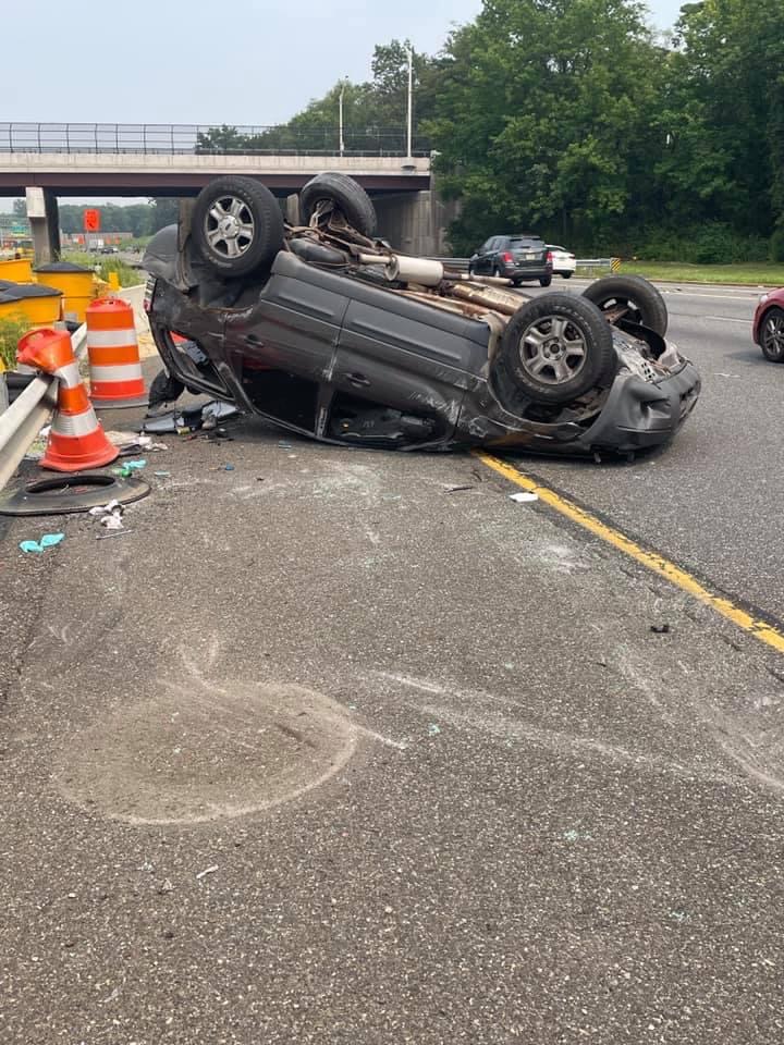 Rescue responds to overturned vehicle on Rt 295